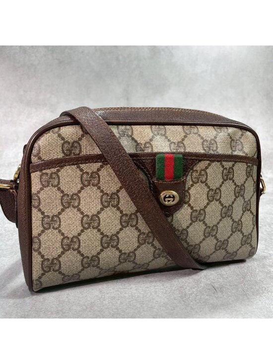Gucci Handbags - Gucci GG Sherry Line Shoulder Bag Brown Leather
